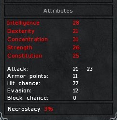 Attributes affected by necrostacy. All attributes are affected by the same percentage (3% in this case)
